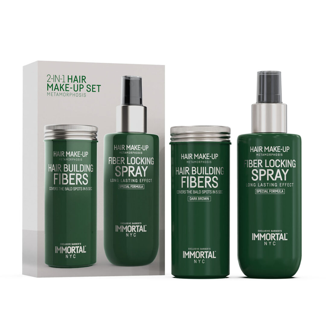 Kit 2en1 Fibras Capilares + Laca Fijadora Immortal NYC (FIBRA CAPILAR MARRON) - Imagen 2